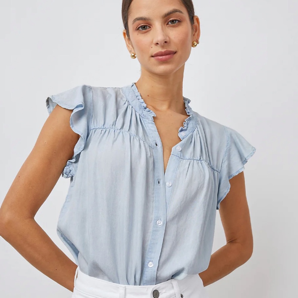 NWT Rails The Ruthie Light Vintage Ruffled Cap Sleeve Baby Doll Button Down XL